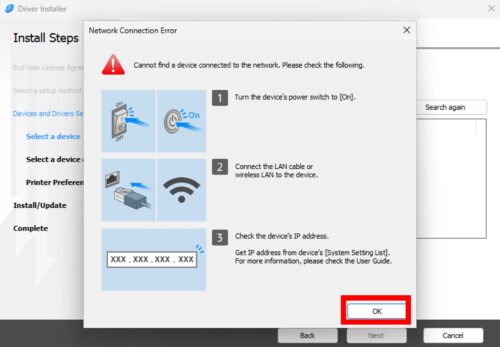 Hướng Dẫn Cài đặt chức năng in Máy Photocopy Ricoh (Driver Printer Photocopy Ricoh) Network Connection Error, cannot find device