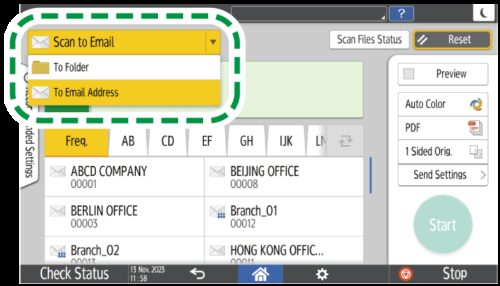 Hướng Dẫn Cài Scan To Folder Máy Photocopy Ricoh (Model MP xx55) Operation panel screen illustration