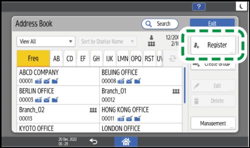 Hướng Dẫn Cài Scan To Folder Máy Photocopy Ricoh (Model MP xx55) Operation panel screen illustration